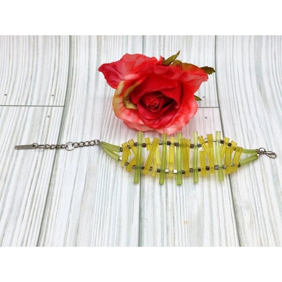 Coccinelle Silver Tone & Green Plastic Modern Art to Wear Bracelet 8" - Picture 8 of 11